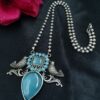 Oxidized Silver Replica Bird Necklace with Monalisa Stone Work
