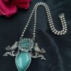 Oxidized Silver Replica Bird Necklace with Monalisa Stone Work