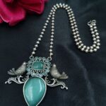 Bulk 378 Oxidized Silver Replica Bird Design Necklace | Monalisa Stone Work Handmade Best Jewelry - "Mint"