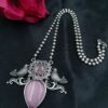 Oxidized Silver Replica Bird Necklace with Monalisa Stone Work
