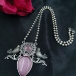 Oxidized Silver Replica Bird Design Necklace | Monalisa Stone Work Handmade Best Jewelry