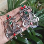 Bulk 32 German Silver Peacock Stud Earrings | Traditional Oxidised Jewelry for Women - "Red-Green"