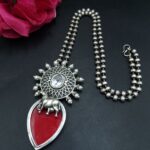 Bulk 366 Handcrafted Nandi Design Necklace | Oxidized Silver Plated Monalisa Stone Amazing Jewelry - "Red"