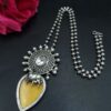 Handcrafted Oxidized Silver Plated Nandi Necklace with Monalisa Stone Work