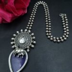 Bulk 370 Handcrafted Nandi Design Necklace | Oxidized Silver Plated Monalisa Stone Amazing Jewelry - "Amethyst"