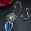 Handcrafted Oxidized Silver Plated Nandi Necklace with Monalisa Stone Work