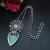 Handcrafted Oxidized Silver Plated Nandi Necklace with Monalisa Stone Work