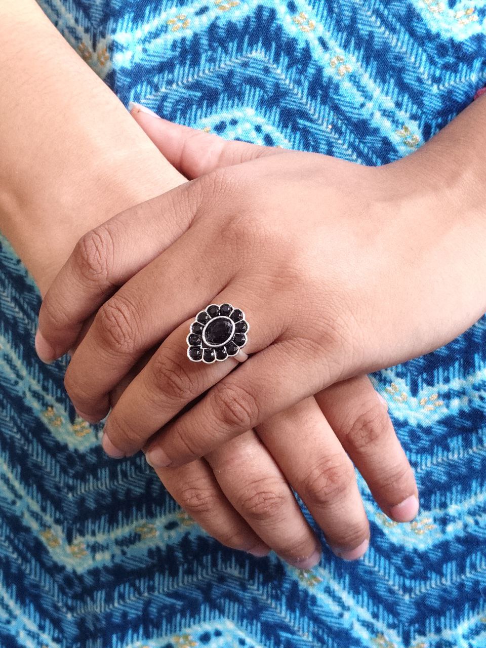 Unique Ethnic Adjustable Stone Ring | Silver Plated Oxidized Daily Wear Jewelry 3 Oxidized silver plated adjustable stone ring with ethnic design
