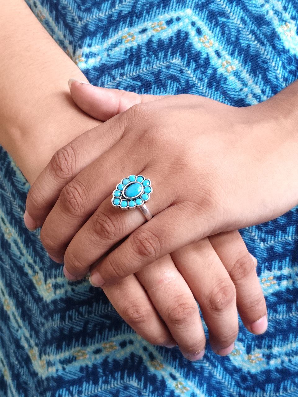 Unique Ethnic Adjustable Stone Ring | Silver Plated Oxidized Daily Wear Jewelry 5 Oxidized silver plated adjustable stone ring with ethnic design