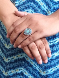 Unique Ethnic Adjustable Stone Ring | Silver Plated Oxidized Daily Wear Jewelry - color: "Mint"