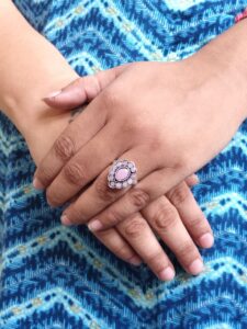 Unique Ethnic Adjustable Stone Ring | Silver Plated Oxidized Daily Wear Jewelry - color: "Baby Pink"