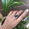 Oxidized silver plated adjustable stone ring with ethnic design