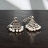 Oxidized German silver triangle jhumka earrings with pearl beads.
