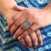Oxidized silver plated 3 paisa coin adjustable ring.