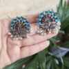 Traditional Peacock Earrings | German Silver Stone & Pearl Work