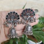 Oxidized Peacock Jhumka Earrings | Ghungroo & Stone Work Traditional Jewelry - "Black"