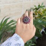 Silver Plated Flower Design Rings | Oxidized Stone Work Jewelry