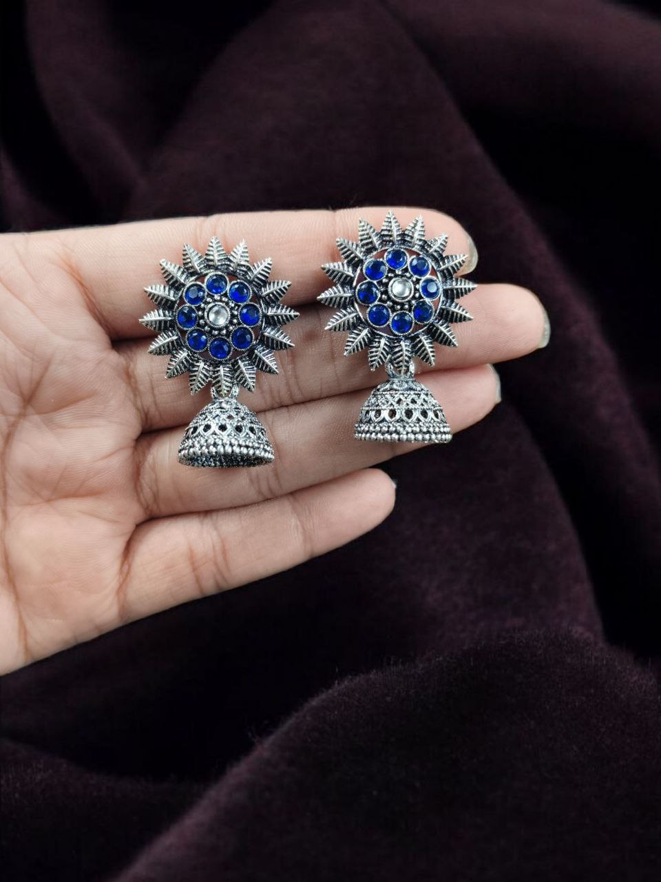 Traditional Oxidized Jhumka Earrings | German Silver Stone Work Amazing Jewelry 12 Traditional Oxidized German Silver Jhumka Earrings with Stone Work