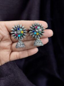 Traditional Oxidized Jhumka Earrings | German Silver Stone Work Amazing Jewelry - color: "Multi"