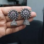 Bulk 312 Traditional Oxidized Jhumka Earrings | German Silver Stone Work Amazing Jewelry - "Baby Pink"