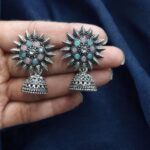 Bulk 314 Traditional Oxidized Jhumka Earrings | German Silver Stone Work Amazing Jewelry - "Baby Pink-Mint"