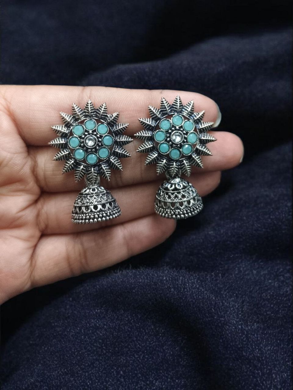 Traditional Oxidized Jhumka Earrings | German Silver Stone Work Amazing Jewelry 7 Traditional Oxidized German Silver Jhumka Earrings with Stone Work