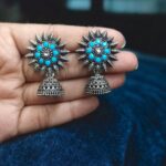 Bulk 322 Traditional Oxidized Jhumka Earrings | German Silver Stone Work Amazing Jewelry - "Aqua"