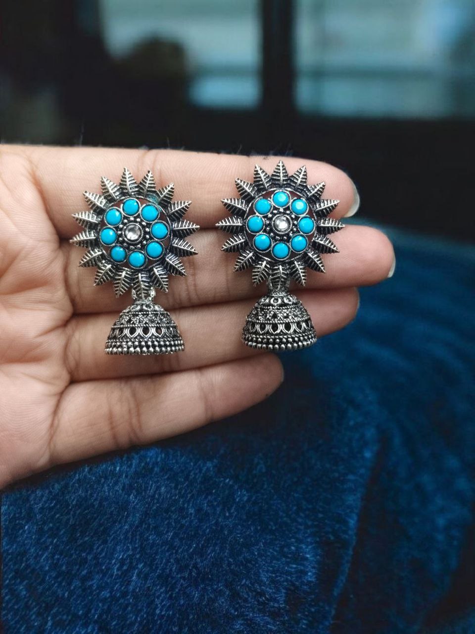 Traditional Oxidized Jhumka Earrings | German Silver Stone Work Amazing Jewelry 4 Traditional Oxidized Jhumka Earrings with Stone Work