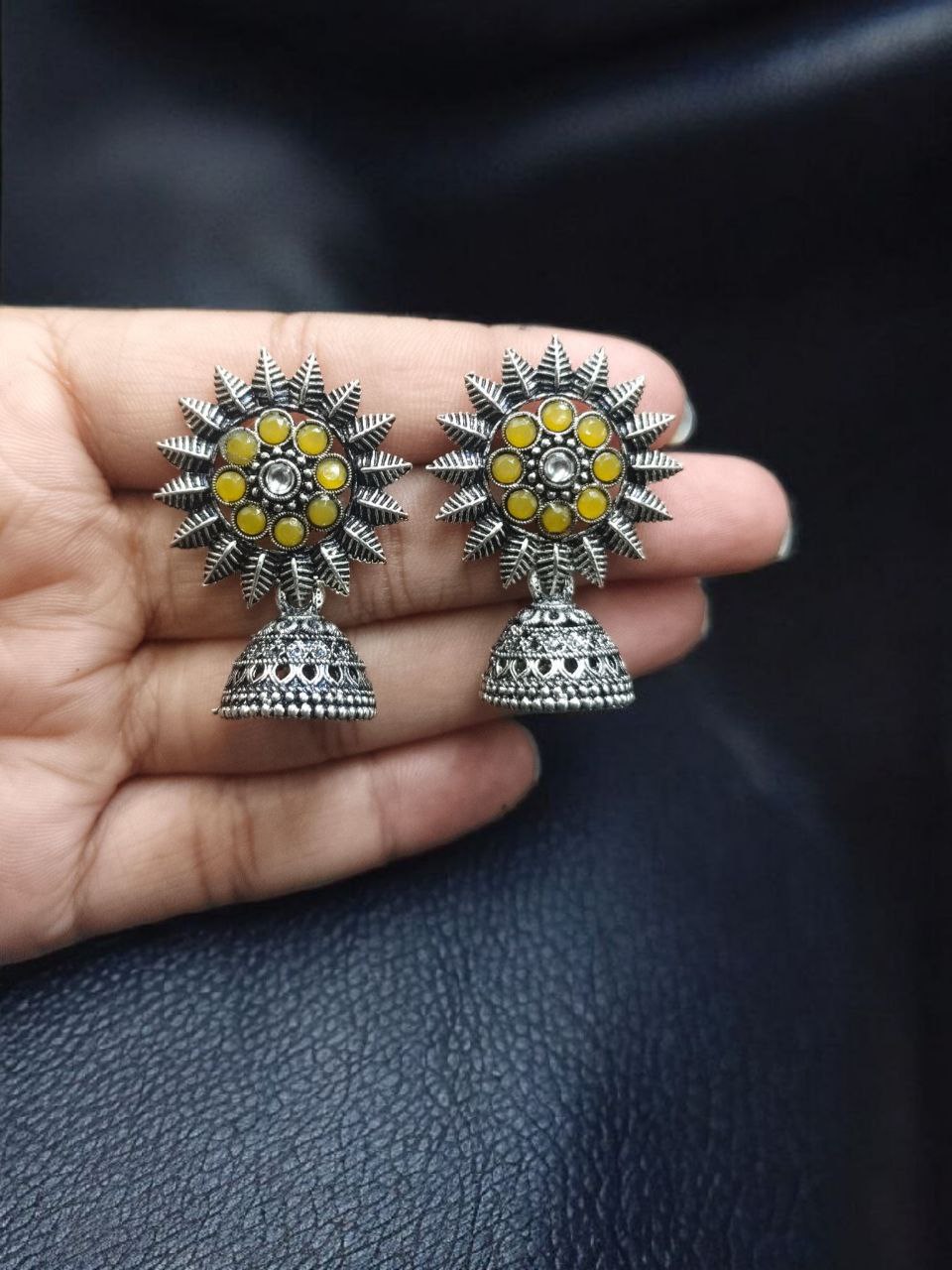 Traditional Oxidized Jhumka Earrings | German Silver Stone Work Amazing Jewelry 3 Traditional Oxidized German Silver Jhumka Earrings with Stone Work