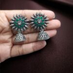 Bulk 326 Traditional Oxidized Jhumka Earrings | German Silver Stone Work Amazing Jewelry - "Green"