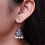 Traditional Pearl Work Heart Design Jhumki Earrings | Oxidized German Silver Perfect Jewelry For Girls