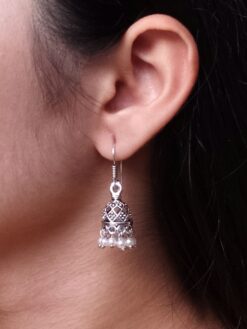 Unique Oxidized German Silver Jhumki Earrings with Elegant Pearl Work