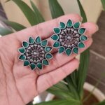 German Silver Flower Design Earrings | Stone Work Elegant Traditional Jewelry For Women