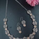 Bulk 234 Ethnic Flower Design Necklace | Silver Plated Best Stone Detailing Choker Jewelry - "Peach"