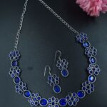 Bulk 228 Ethnic Flower Design Necklace | Silver Plated Best Stone Detailing Choker Jewelry - "Blue"
