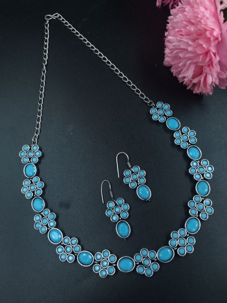 Ethnic Flower Design Necklace | Silver Plated Best Stone Detailing Choker Jewelry