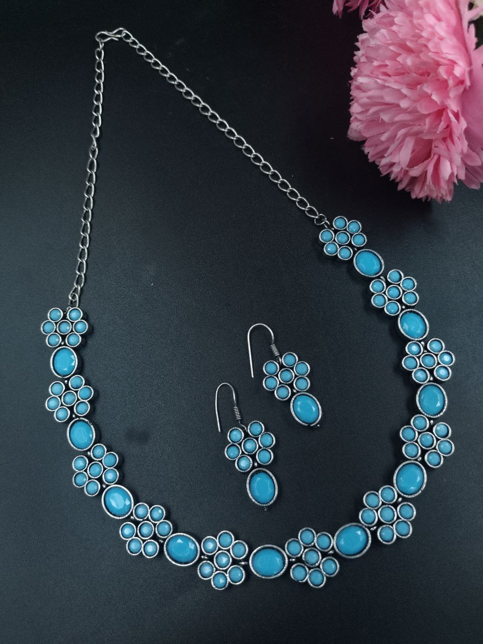 Ethnic Flower Design Necklace | Silver Plated Best Stone Detailing Choker Jewelry 1 Ethnic Silver Plated Flower Design Necklace with Stone Detailing