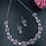 Bulk 238 Ethnic Flower Design Necklace | Silver Plated Best Stone Detailing Choker Jewelry - "Baby Pink"