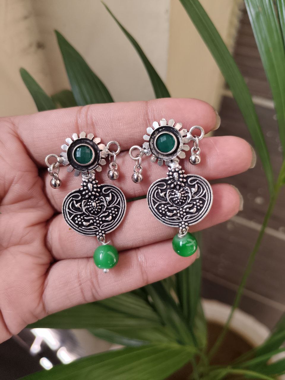 Handmade Antique Silver Plated Earrings | Flower & Stone Studs 1 Handmade Antique Silver Plated Earrings | Flower & Stone Studs