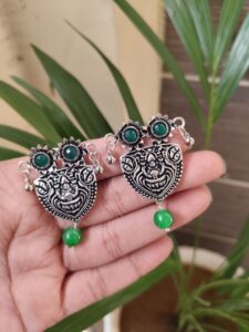 Traditional Antique Stud Earrings | Silver Plated & Stone Work