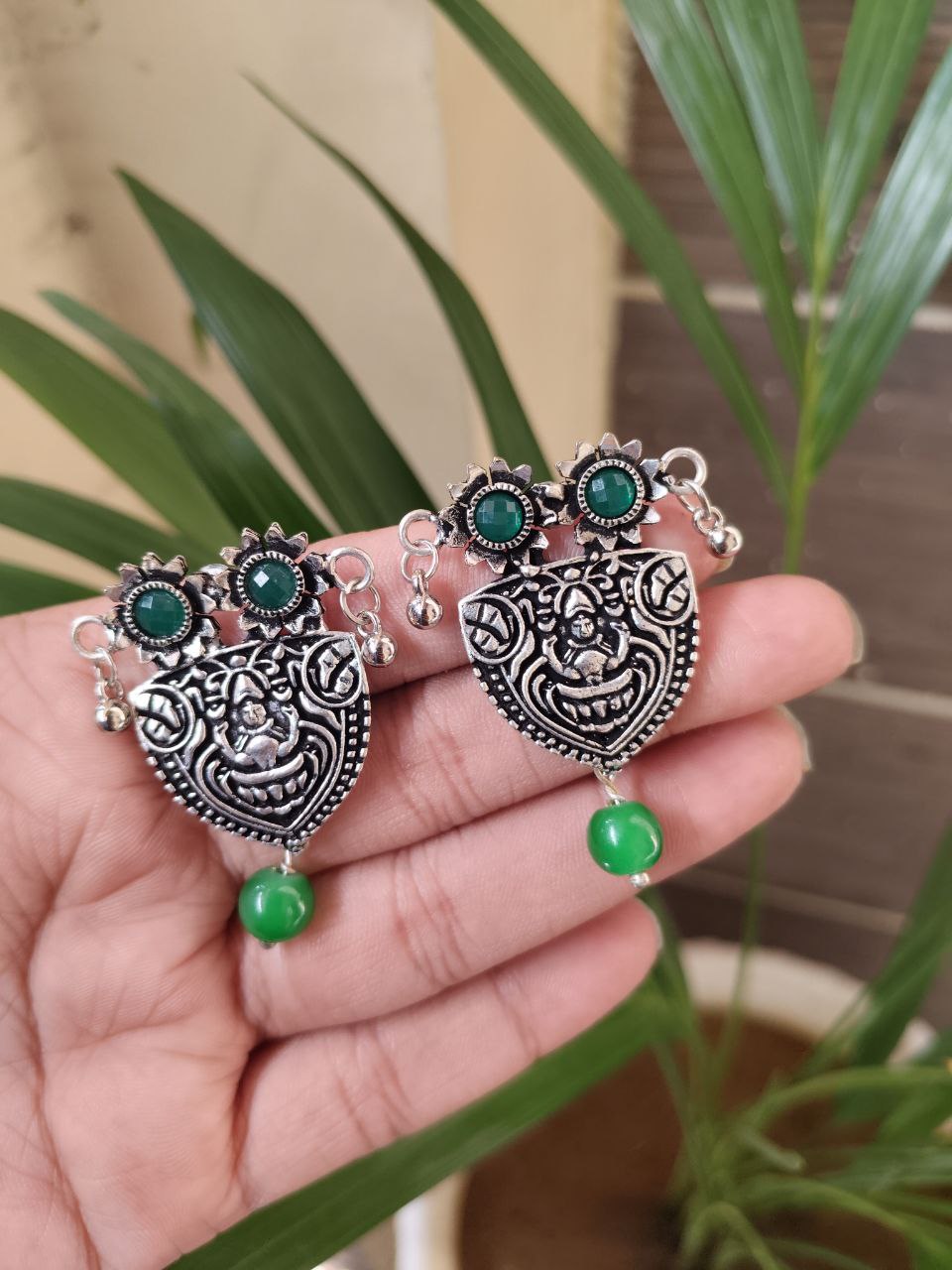 Traditional Antique Stud Earrings | Silver Plated & Stone Work 1 Traditional Antique Stud Earrings | Silver Plated & Stone Work