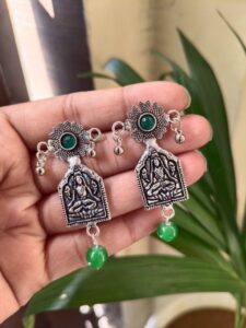 Designer Handmade Silver Plated Earrings | Perfect Ethnic and Modern Jewelry - color: "Green"
