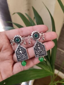 Lightweight Silver Plated Handmade Earrings | Unique Design Stylish Jewelry for Girls - color: "Green"