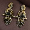 Antique two-tone peacock earrings with pearls and red stones