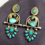 Bulk 270 Traditional Ethnic Two-Tone Earrings | Pearl & Stone Antique Peacock Inspired Amazing Jewelry - "Aqua"