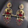 Antique two-tone peacock earrings with pearls and red stones