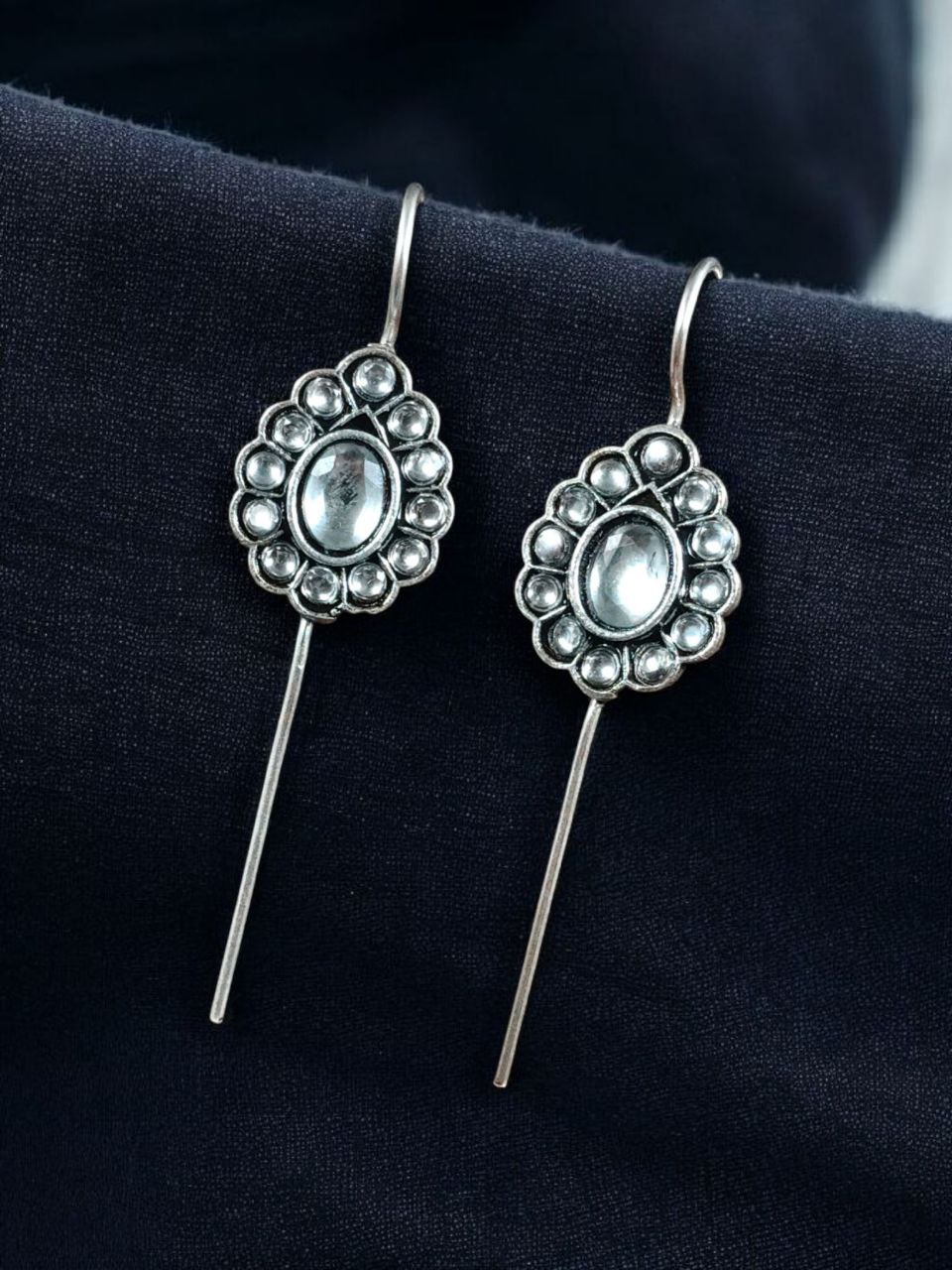 Ethnic Oxidized Earcuff | Silver Replica with Stone Detailing Traditional Best Jewelry 10 Oxidized silver replica earcuff with ethnic stone detailing