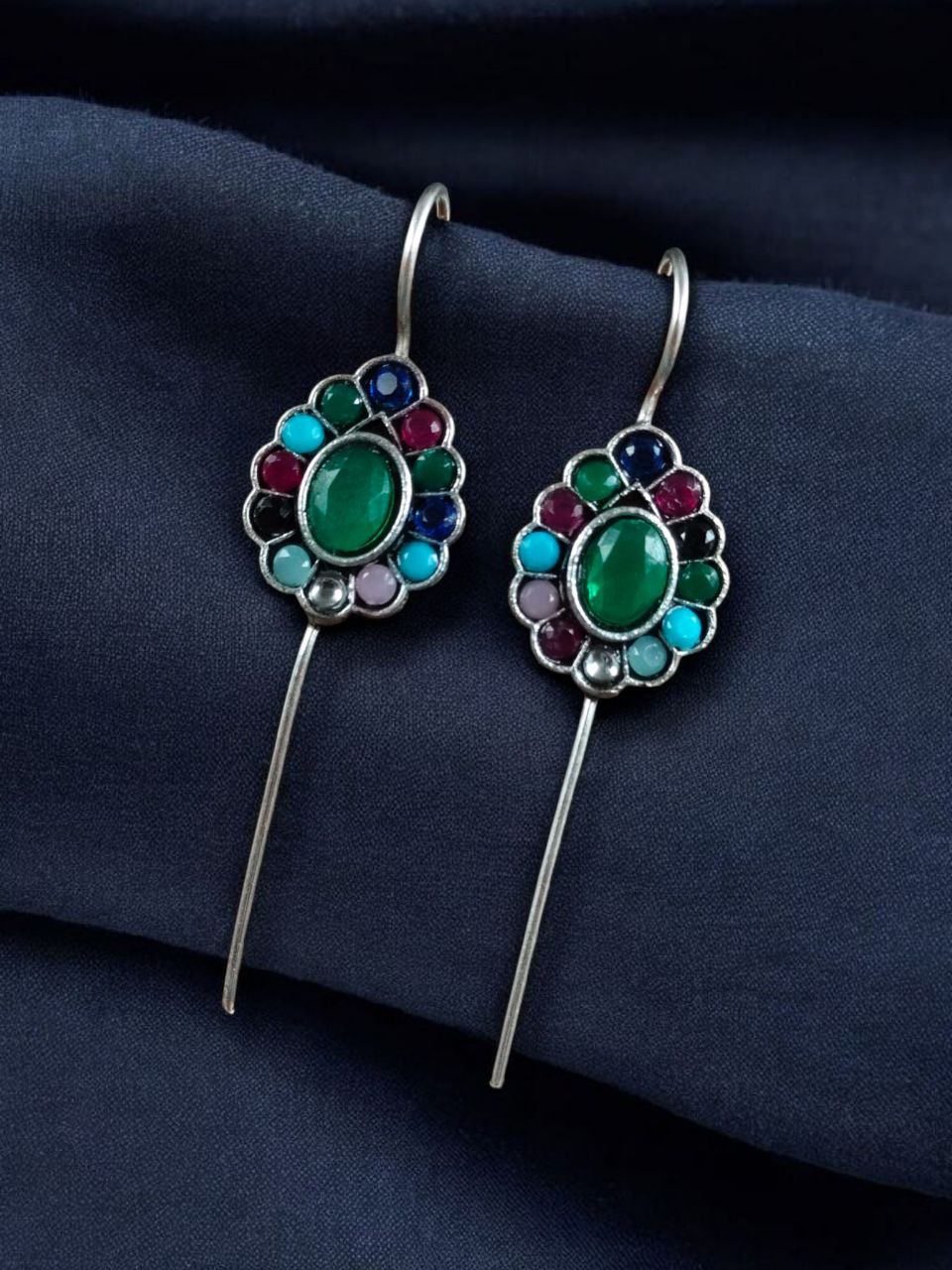 Ethnic Oxidized Earcuff | Silver Replica with Stone Detailing Traditional Best Jewelry 9 Oxidized silver replica earcuff with ethnic stone detailing