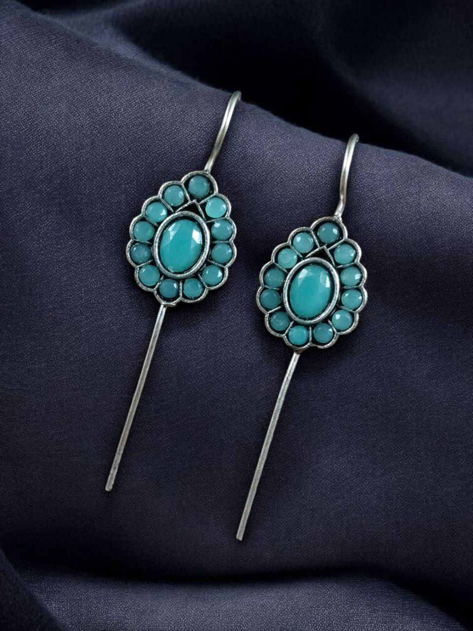 Ethnic Oxidized Earcuff | Silver Replica with Stone Detailing Traditional Best Jewelry 8 Oxidized silver replica earcuff with ethnic stone detailing