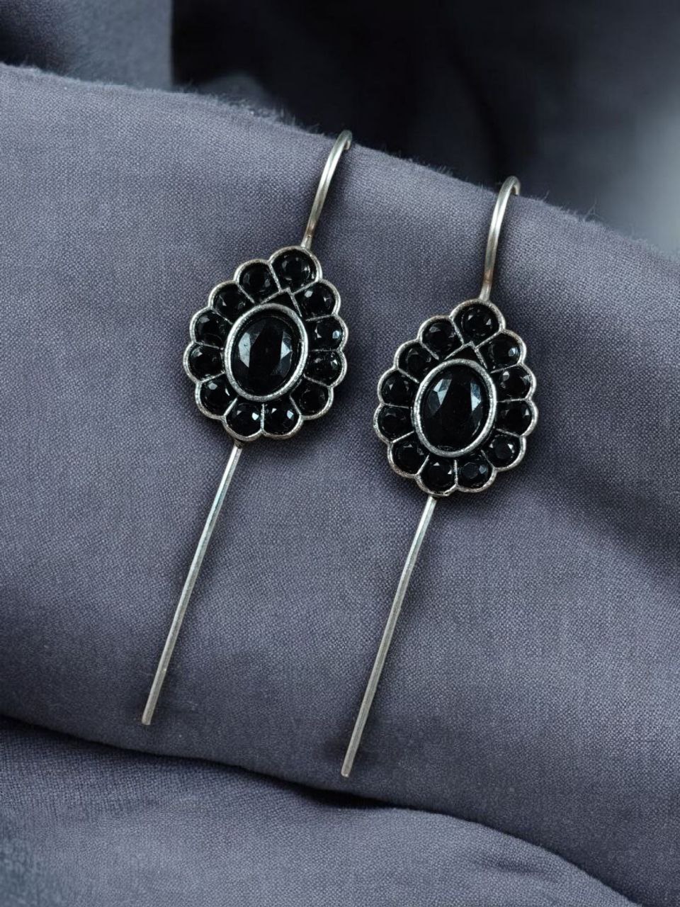 Ethnic Oxidized Earcuff | Silver Replica with Stone Detailing Traditional Best Jewelry 6 Oxidized silver replica earcuff with ethnic stone detailing